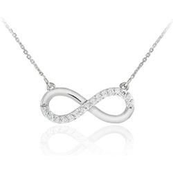 Fine 14k White Gold Infinity Polished Pendant Necklace with Diamonds