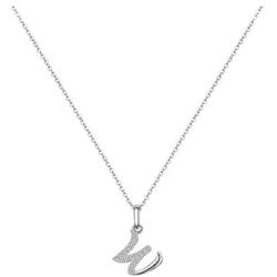 MONOZO Initial Necklace for Women Girls, 14K White Gold Plated Dainty Necklace with Initials, Letter Cubic Zirconia Monogram Small Initial Necklace Gifts for Women Teen Girls BFF Friendship