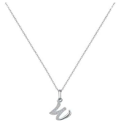 MONOZO Initial Necklace for Women Girls, 14K White Gold Plated Dainty Necklace with Initials, Letter Cubic Zirconia Monogram Small Initial Necklace Gifts for Women Teen Girls BFF Friendship