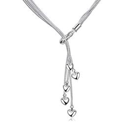 SOSUO 925 Sterling Silver Five-line Chain with Five-Heart Necklace(18'', 20'', 21.6'')