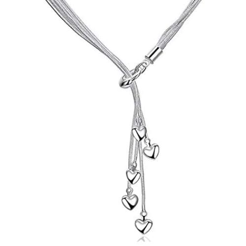 SOSUO 925 Sterling Silver Five-line Chain with Five-Heart Necklace(18'', 20'', 21.6'')
