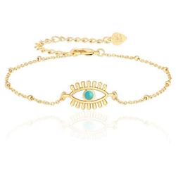 PEARLADA 18K Gold Satellite Chain Bracelet Fashion Evil Eye Sun Charm Bracelet for Women Adjustable Gold Jewelry Handmade for Her