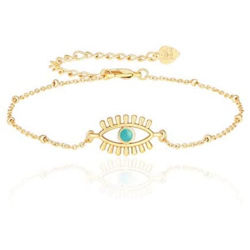 PEARLADA 18K Gold Satellite Chain Bracelet Fashion Evil Eye Sun Charm Bracelet for Women Adjustable Gold Jewelry Handmade for Her