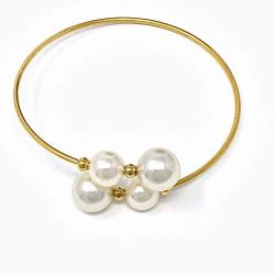 Lura Pearl Bangle: 24K Gold Plated Stainless Steel Shell Pearl Bangle Bracelet