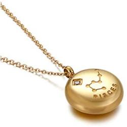 Women Dainty 12 Constellation Necklace Simple Round Astrology Horoscope Zodiac Sign Pendant Necklace for Women Girls, 18K Gold