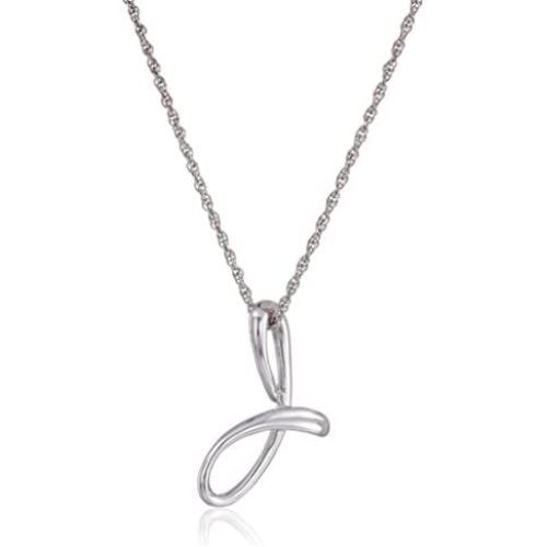 Amazon Collection Sterling Silver Cursive Script Initial ''J'' Pendant Necklace, 18''