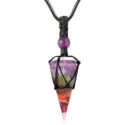 XIANNVXI Healing Crystal Stone Necklace 6 Facet Gemstone Pointed Crystals Pendant Necklaces Adjustable Rope Natural Chakra Reiki Spiritual Jewelry for Men Women