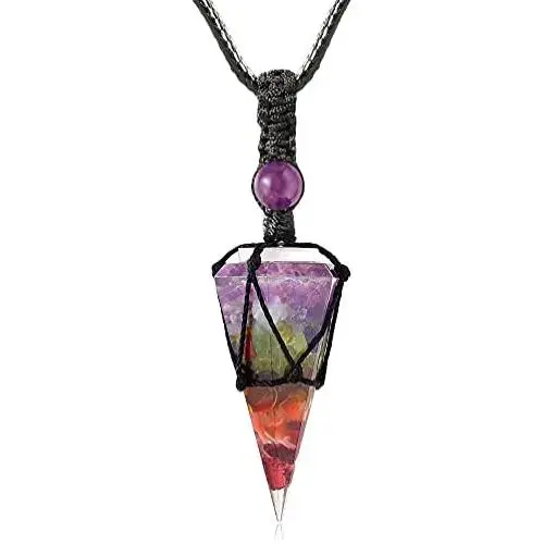 XIANNVXI Healing Crystal Stone Necklace 6 Facet Gemstone Pointed Crystals Pendant Necklaces Adjustable Rope Natural Chakra Reiki Spiritual Jewelry for Men Women XIANNVXI Healing Crystal Stone Necklace 6 Facet Gemstone Pointed Crystals Pendant Necklaces Adjustable Rope Natural Chakra Reiki Spiritual Jewelry for Men Women