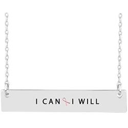 by you Inspirational Pink Ribbon Breast Cancer Awareness Horizontal Engraved Bar Pendant Necklace