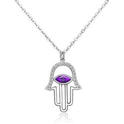 ELEGANZIA Evil Eye Necklace Sterling Silver - Hamsa Hand Necklace for Women Pendant with Chain Jewelry Cubic Zirconia for Mom Girls Birthday Anniversary