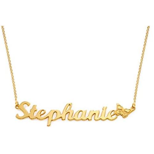 MyNameNecklace Personalized Name Necklace with Butterfly Charm -Custom Pendant Precious Metals Sterling Silver 925 & Gold Plating Jewelry