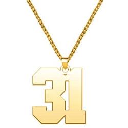 LuxglitterLin Men 18K Gold Plated Sports Initial Number 1 Necklace Stainless Steel Personalized Jewelry 3mm Wide Wheat Chain 25mm