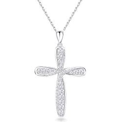 NINAMAID Cross Necklace for Women 925 Sterling Silver Sideways Pendant Necklace Jewelry Fashion Adjustable Chain for Teen Girls with Gift Box for Her