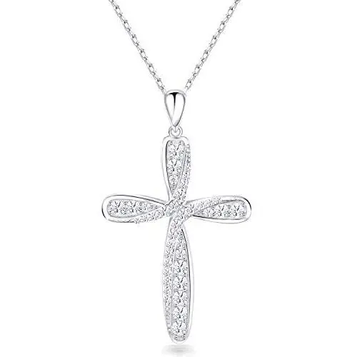 NINAMAID Cross Necklace for Women 925 Sterling Silver Sideways Pendant Necklace Jewelry Fashion Adjustable Chain for Teen Girls with Gift Box for Her NINAMAID Cross Necklace for Women 925 Sterling Silver Sideways Pendant Necklace Jewelry Fashion Adjustable Chain for Teen Girls with Gift Box for Her