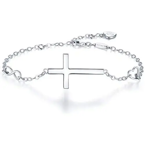 BlingGem Bracelets for Women 925 Sterling Silver Dainty Religious Cross Faith Infinity Heart Love Symbol Sideways Cross God Blessed Bracelet Confirmation Mothers Gift for Mom Women BlingGem Bracelets for Women 925 Sterling Silver Dainty Religious Cross Faith Infinity Heart Love Symbol Sideways Cross God Blessed Bracelet Confirmation Mothers Gift for Mom Women