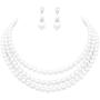 Rosemarie Collections Womens Multi Strand Classic 8mm Faux Pearl Necklace and Earrings Jewelry Set, 16''-19'' with 3'' Extender