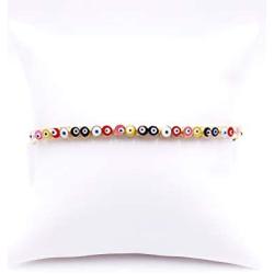 LESLIE BOULES Multicolored Strand Evil Eyes Bracelet 18K Gold Plated Adjustable Chain Protection Jewelry