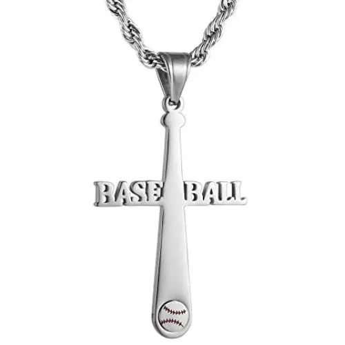 HZMAN Baseball Bat Cross Stainless Steel Pendant Necklace with 20'' 24'' 28'' Rope Chain HZMAN Baseball Bat Cross Stainless Steel Pendant Necklace with 20'' 24'' 28'' Rope Chain