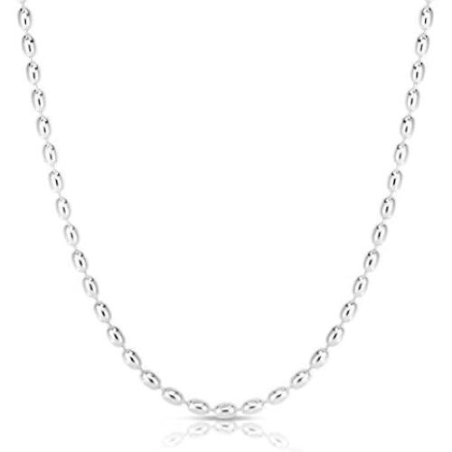 925 Sterling Silver Rice Bead Chain, Silver Oval Bead Chain Necklace, Silver Beaded Chain Necklace.