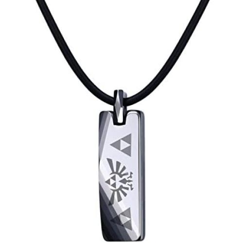 Mealguet Jewelry Tungsten Carbide Polished Vertical Bar Legend of Zelda Triforce Pendant Necklace with Black Cord