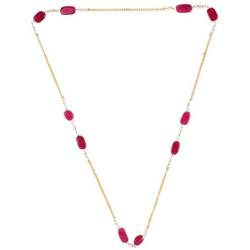 Efulgenz Pearl Chain Necklace Indian 14 K Gold Plated Red Faux Ruby Beads Strand Fashion Costume Jewelry