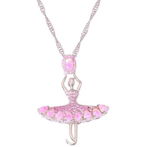 DMOMSA Cute Pink Ballet Girl Pendant Necklace Jewelry Gift, Woman Gift Suitable for Birthday Party Anniversary Valentines Day