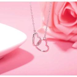 SOLINFOR Mother Daughter Necklace - Sterling Silver Jewelry with Gift Wrapping, Card - Gifts for Mom, Daughter, Birthday, Mothers Day - Two Interlocking Hearts Necklace for Women