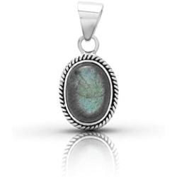 Koral Jewelry Labradorite Oval Stone Pendant Sterling Silver 925 Ethnic Vintage Look