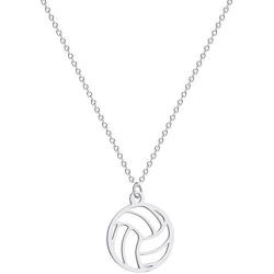 Flzaitian Stainless Steel Volleyball Pendant Necklace Clavicle Chain Jewelry for Sport Necklace
