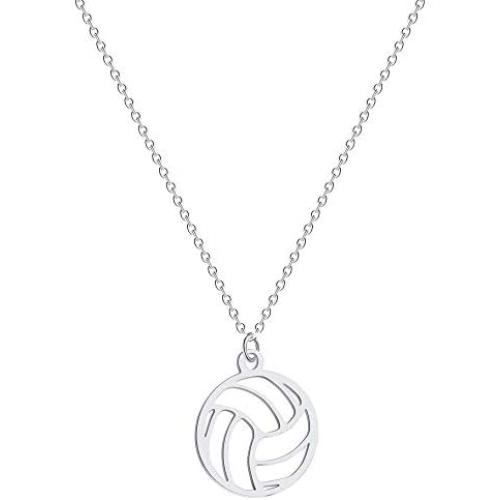 Flzaitian Stainless Steel Volleyball Pendant Necklace Clavicle Chain Jewelry for Sport Necklace