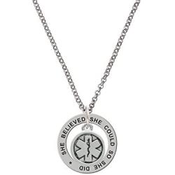 Working Women Rock Silvertone Round EMT Star of Life She Believed She Could Affirmation Ring Necklace, 24''
