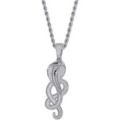 JINAO Hip Hop Iced Out Snake Animal Lovers Pendant Necklace with Micropave Simulated Diamond