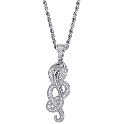 JINAO Hip Hop Iced Out Snake Animal Lovers Pendant Necklace with Micropave Simulated Diamond