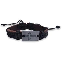 epiphaneia Christian Cross Black Leather Bracelet Adjustable - Vintage Look - Men & Women. Mens bracelets & jewelry. Gift for Fathers day, Christmas, gifts for religious faith, Christians.