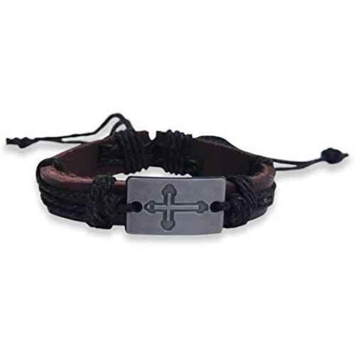 epiphaneia Christian Cross Black Leather Bracelet Adjustable - Vintage Look - Men & Women. Mens bracelets & jewelry. Gift for Fathers day, Christmas, gifts for religious faith, Christians.