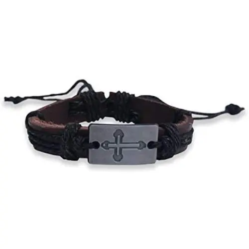 epiphaneia Christian Cross Black Leather Bracelet Adjustable - Vintage Look - Men & Women. Mens bracelets & jewelry. Gift for Fathers day, Christmas, gifts for religious faith, Christians.