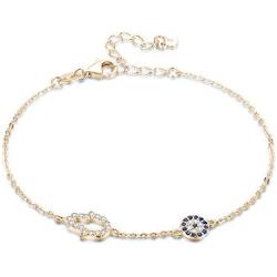 Kaletine Hamsa Hand of Fatima Evil Eye Bracelet Sterling Silver 925 Blue Cubic Zirconia Chain Adjustable 6.5''+1.5''