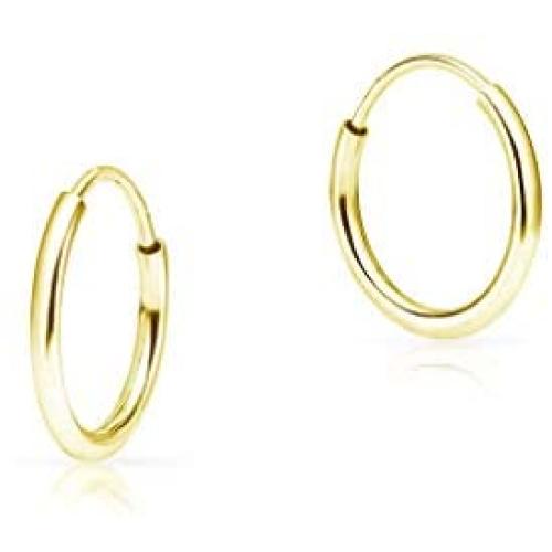 SOLIDGOLD - 14K Yellow Gold Endless Infinity Dainty Small Hoop Sleeper Earrings | 12mm