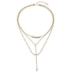 WISTIC Gold Vertical/Horizontal Bar Necklace Custom Engraving Stainless Steel Gold Plated Bar Necklace Layered Necklace for Women Adjustable Chain