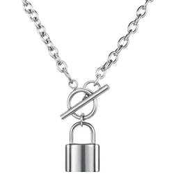 MOROTOLE 14K Gold Padlock Lock Pendant Chain Necklace for Women Teen Girls Stainless Steel Lock Chain Jewelry Gifts