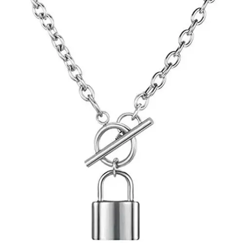 MOROTOLE 14K Gold Padlock Lock Pendant Chain Necklace for Women Teen Girls Stainless Steel Lock Chain Jewelry Gifts