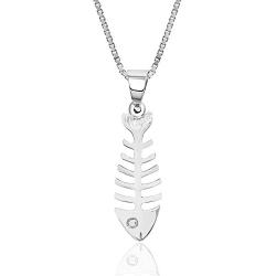 Honolulu Jewelry Company Sterling Silver Fishbone Necklace Pendant with 18'' Box Chain