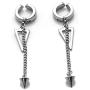 Fusamk Punk Rock Stainless Steel Triangle Ear Clip Earrings Spike Long Chain Dangle Earrings