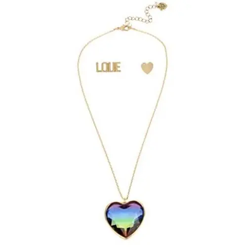 Betsey Johnson Rainbow Heart Stone Pendant Necklace & Stud Earrings Set Betsey Johnson Rainbow Heart Stone Pendant Necklace & Stud Earrings Set