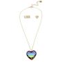Betsey Johnson Rainbow Heart Stone Pendant Necklace & Stud Earrings Set