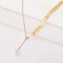 AMYJANE Leaf Pearl Circle Choker Necklace CZ Station Y Necklace 18k Gold/Rose Gold Plated Stainless Steel Lariat Style Necklace Pendant Chain Y Necklace for Women Girls Costume Jewelry