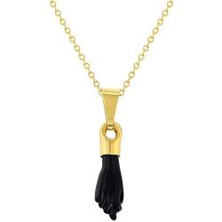 In Season Jewelry 14k Gold Plated Black Figa Hand Evil Eye Protection Amulet Pendant Necklace 19''