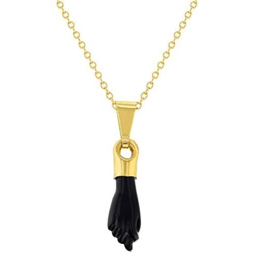 In Season Jewelry 14k Gold Plated Black Figa Hand Evil Eye Protection Amulet Pendant Necklace 19''