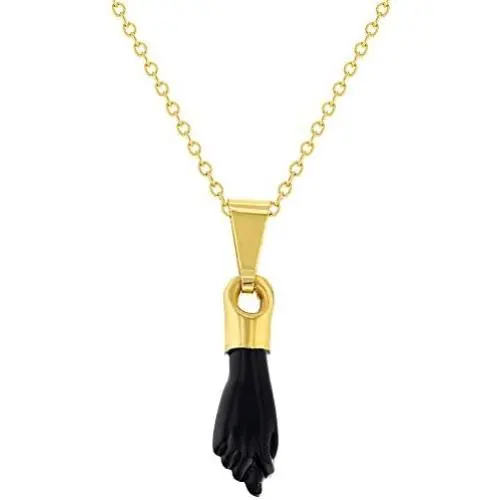 In Season Jewelry 14k Gold Plated Black Figa Hand Evil Eye Protection Amulet Pendant Necklace 19''