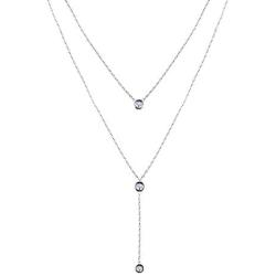 VENSERI 925 Sterling Silver Double Layered Necklace with Three Round Cubic Zirconia Fashion Jewelry for Women